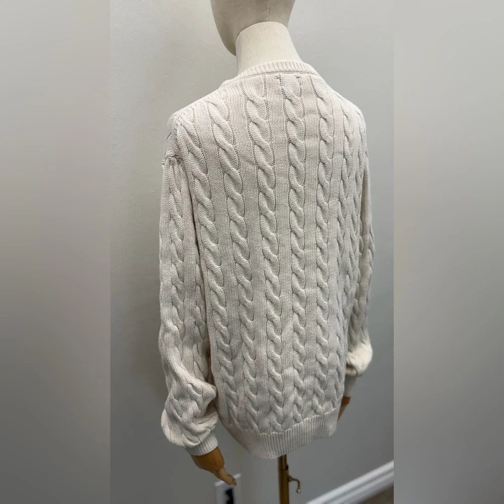 J.Crew Cable Knit Sweater Cream Ivory 100% Cotton Long Sleeve Size L